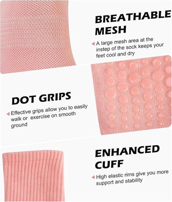 4 Paar - Dames Antislip Yoga Pilates Sokken - Roze - Antislip sokken - Polyester - Ademend sokken - Yoga Sokken - Voor Ballet, Dans, Fitness & Dagelijkse Workouts van Merkloos — afbeelding 4