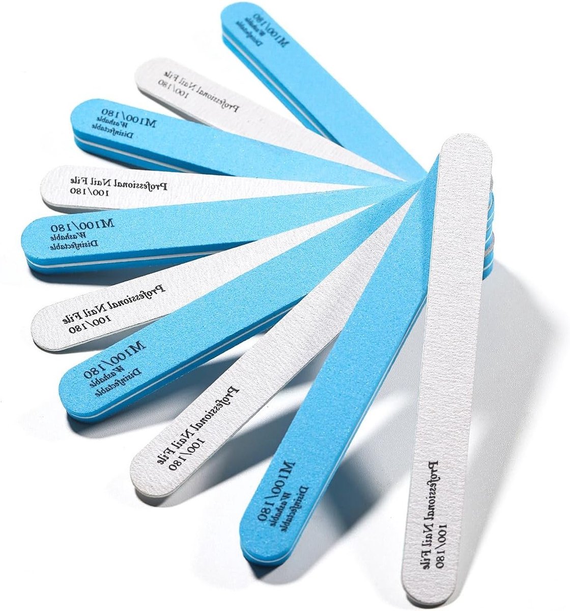 Set van 10 Dubbelzijdige Vijlenset voor Nagels - 5 Dikke en 5 Dunne Nagelvijlen met 100/180 Grit - Herbruikbare Manicure Tools voor Nagelverzorging en Styling