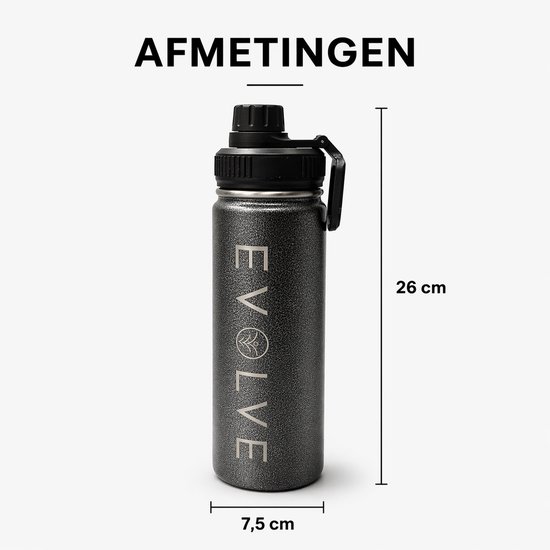 Fit Evolve Fietsbidon 600 ml – RVS Drinkfles - Waterfles – Geïsoleerde Thermosfles – Bidon voor Racefiets & Mountainbike – Past in Elke Bidonhouder