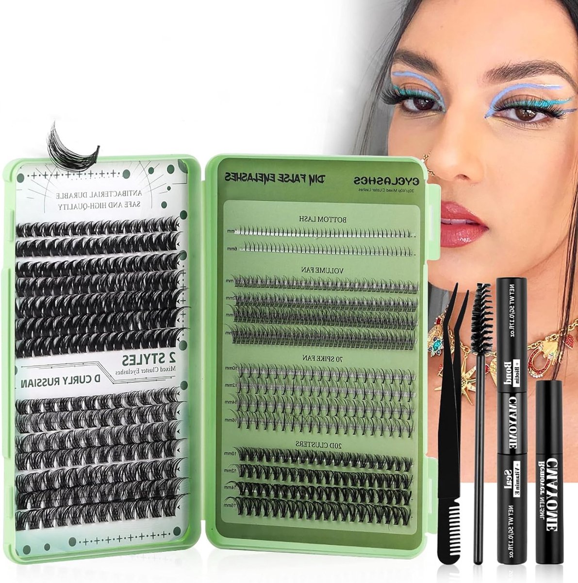 SnelShoppen - 551 Dussel Wimpercluster Set, D Curl Volume Wimperextensions, Mascara Borstel, Hechting en Seal, Wimperapplicators, Pincet voor Persoonl