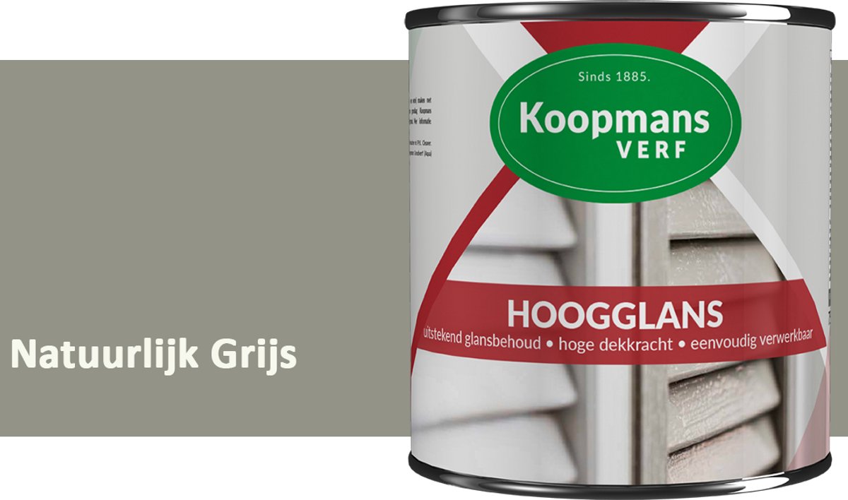Koopmans Hoogglans Lakverf Binnen & Buiten – Voor Hout en Metaal – Krasvast – Hoge Dekkracht – Kozijnen, Deuren & Meubels – Natuurlijk Grijs – 1,5 l