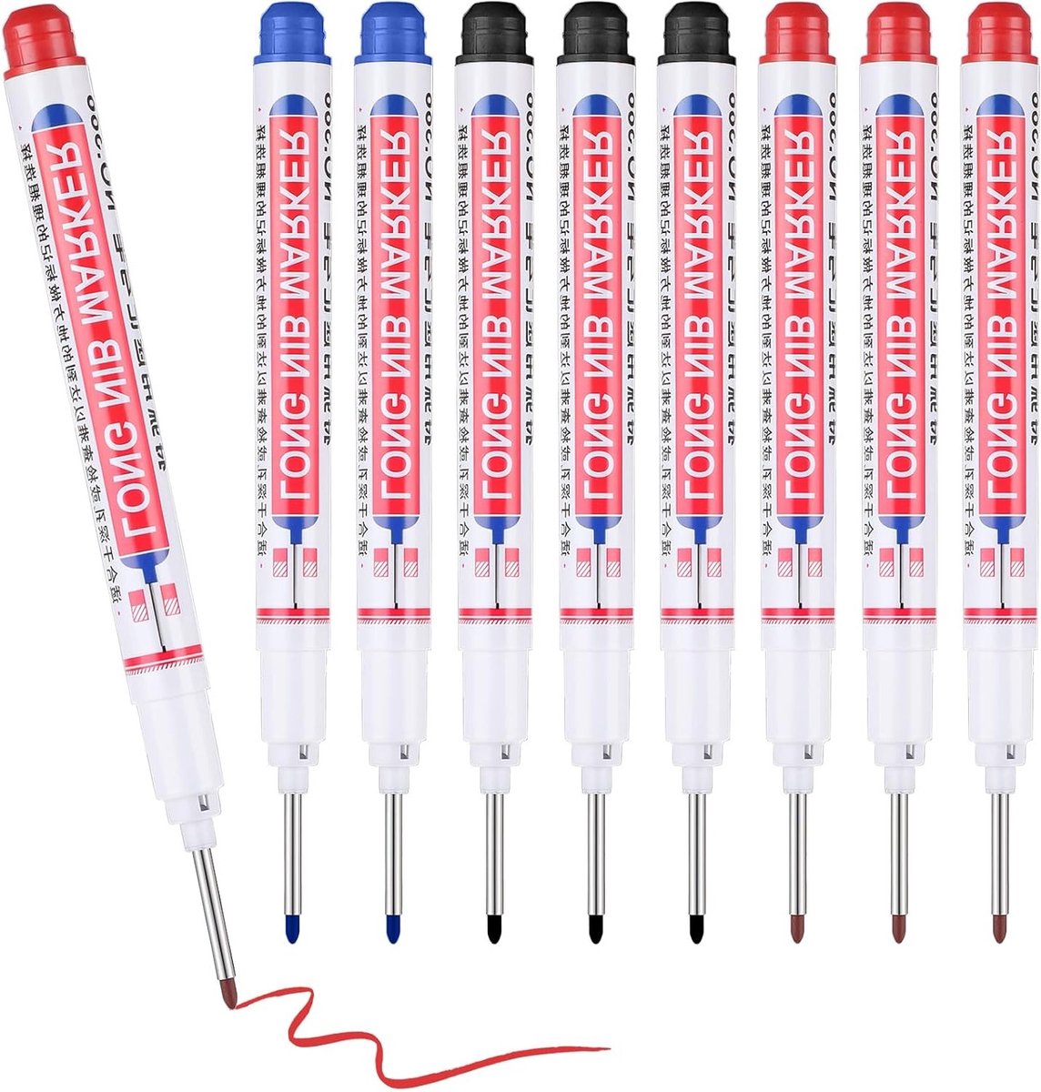 Diepe gaten marker pennen set van 8, extra lange punt van 20mm voor metaal, tegels en houtbewerking, ideaal voor precisie en veelzijdig gebruik