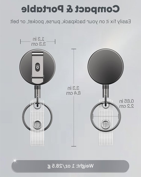 5 Stuks Zware Badge Reel met Retractable ID Clip, Duurzame Badgehouders, Metalen ID Kaarthouder met Ceintuurlus en Sleutelhanger voor Naam en Kaart Keychain van Merkloos — afbeelding 3
