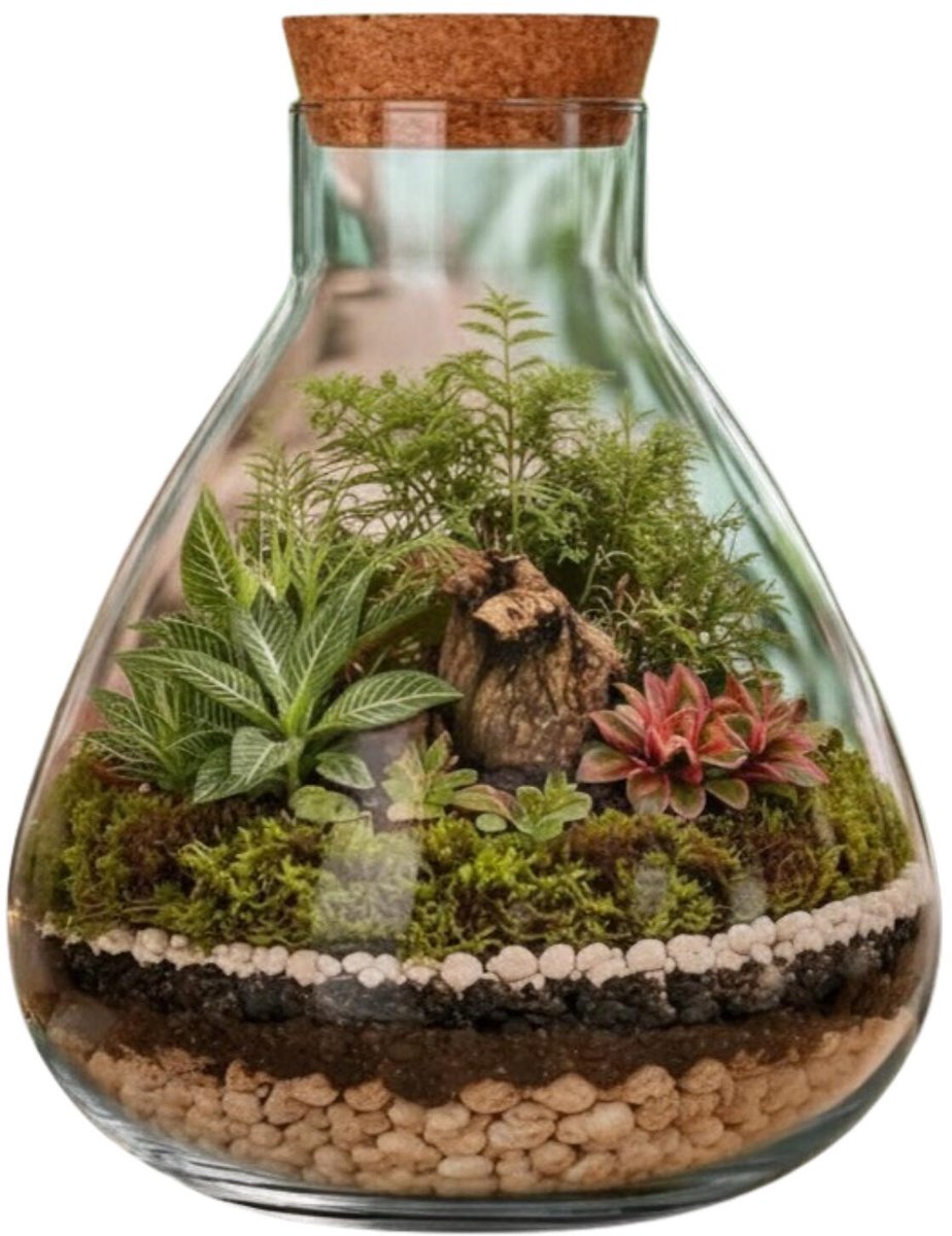 Mica Decorations Vaas Terrarium - rond - met kurk - glas - Dia 29 x Hoogte 32 cm - transparant - gerecycled glas - met kurk deksel