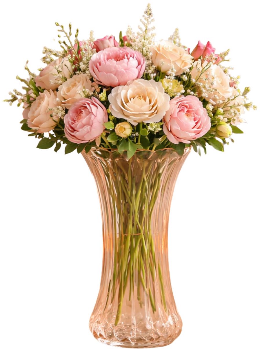 Atmosphera Bloemenvaas Delight - boeket vaas - glas - pastel oranje - 15 x 30 cm Licht oranje