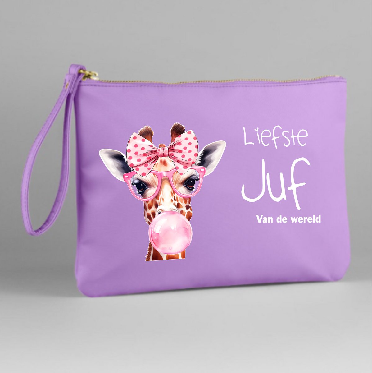 Paars juf etui- juf cadeau- einde schooljaar- liefste juf-giraf etui paars- gouden sluiting.