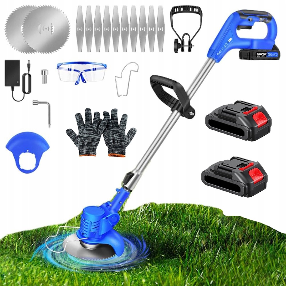 Grasmaaier - Accu Grasmaaier - Draadloze Trimmer - 800W Koperen Motor & 13000rpm - Verstelbare Steel 91-127cm - 2 Batterijen & Oplader - 3 Messen (Plastic/Metaal/Rond) - Voor Tuin & Gazon