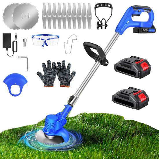 Grasmaaier - Accu Grasmaaier - Draadloze Trimmer - 800W Koperen Motor & 13000rpm - Verstelbare Steel 91-127cm - 2 Batterijen & Oplader - 3 Messen (Plastic/Metaal/Rond) - Voor Tuin & Gazon