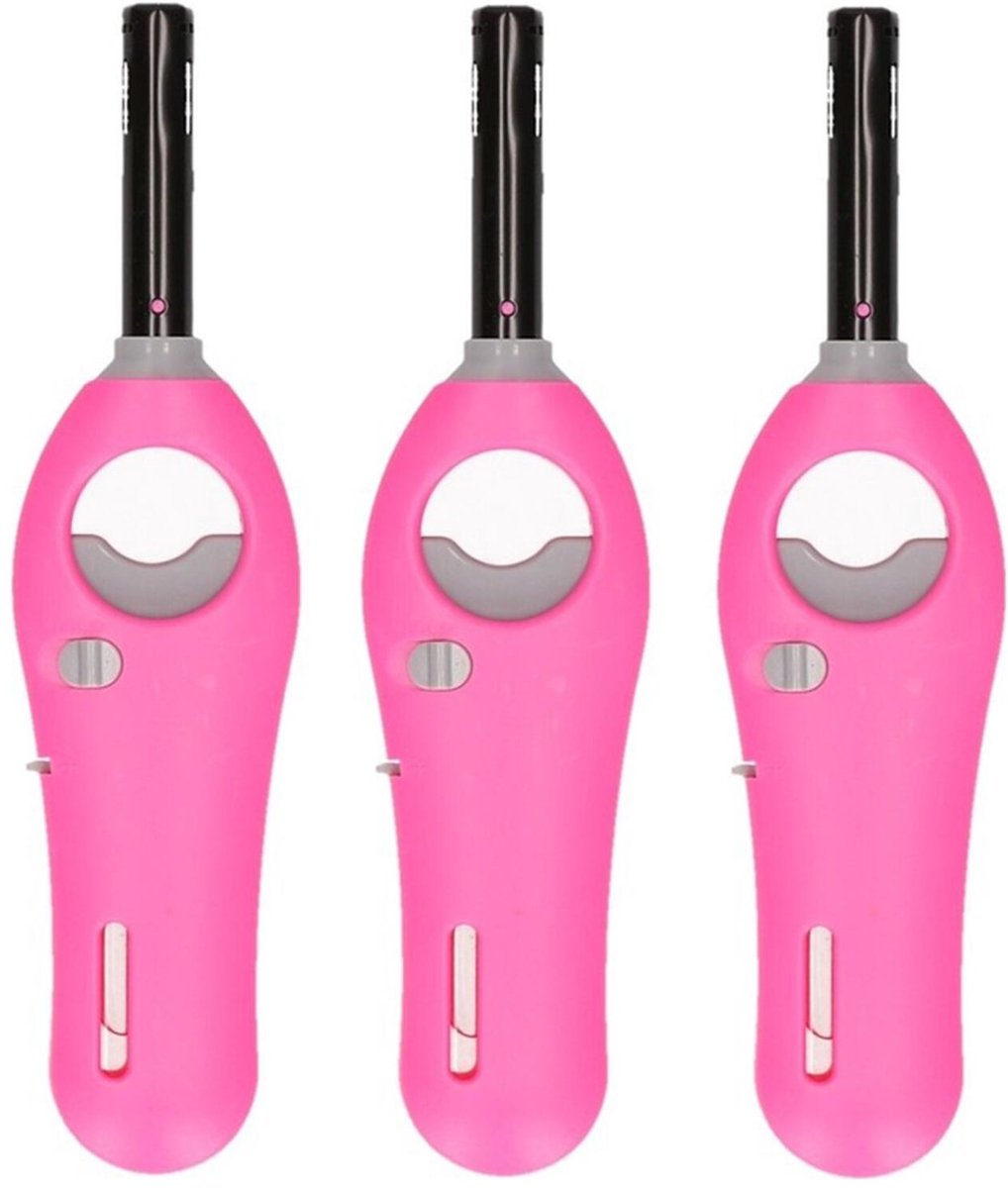 Gasaansteker - 3x - roze - 18,5 cm - aansteker met kinderslot