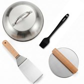 YUGN Hamburgerpers Set - Smash Burger Pers 4-Delige Complete Kit - Inclusief Spatel, Smeltkoepel en Siliconen Bakkwast - RVS