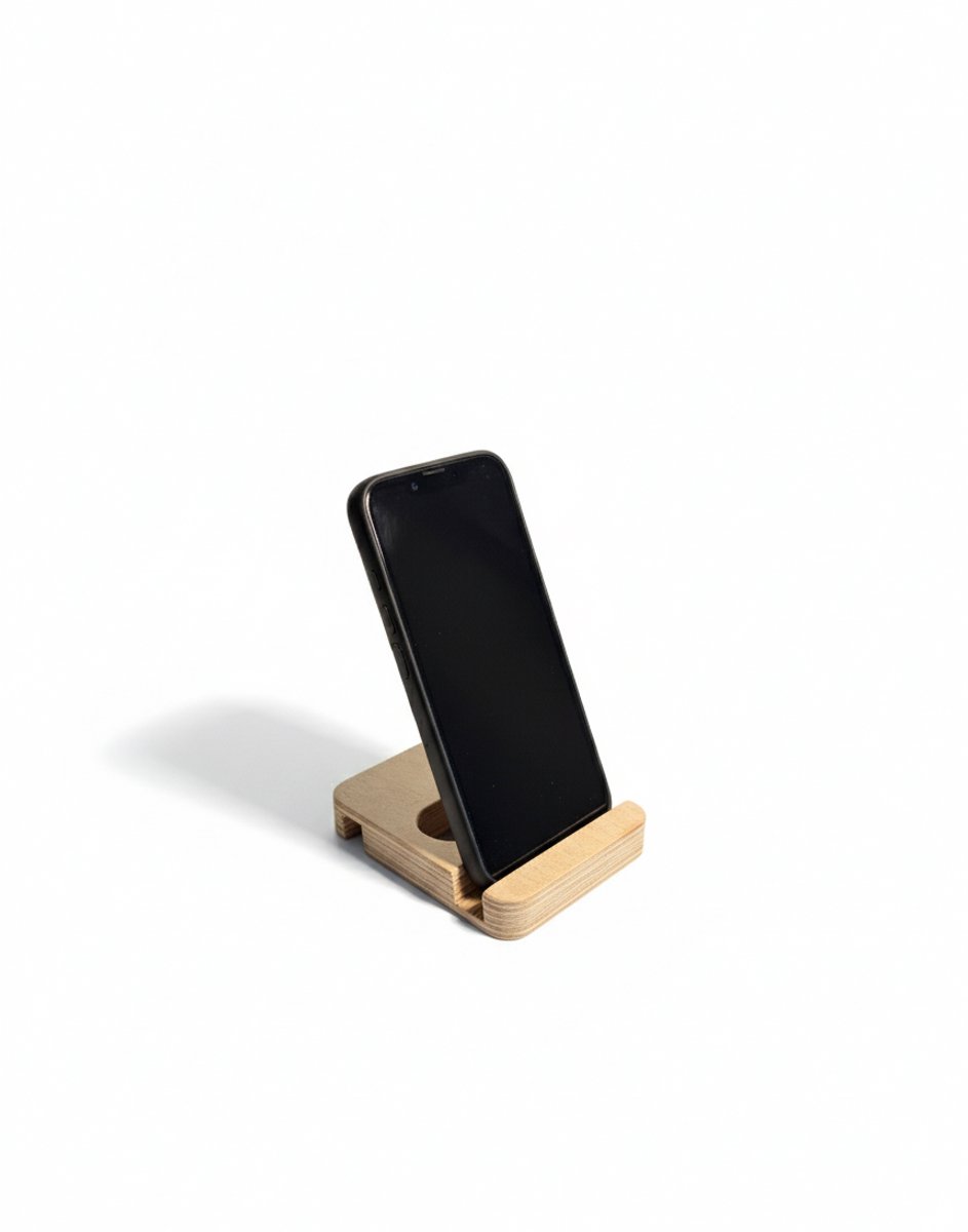 Houten Telefoon & Tablet Houder | Universele Standaard voor iPad en Smartphone | Berkenhout | Naturel | 10x8 cm