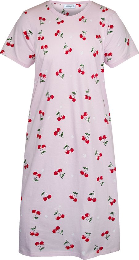 Chemise de nuit femme Gaubert Essential Manches courtes - Coton peigné premium - Cerises - Rose - Taille L - GB-6820