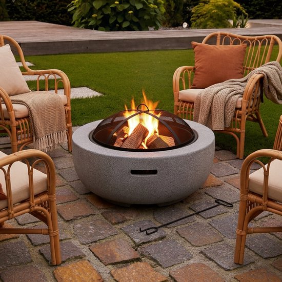 Elite - Tuinhaard / Vuurschaal met Vonkenscherm en Pook - 60x60x34cm - Firepit