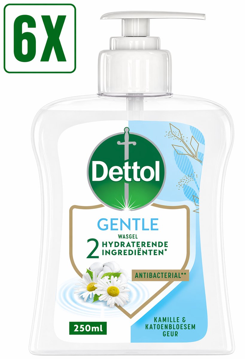 6 x Dettol Handzeep Kamille & Katoenbloesem (Gentle) 250ml - Kalmerend