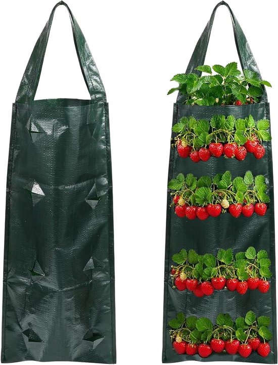 Set van 2 aardbeienplantenzakken - 8 gaten- zonder inhoud - duurzame zak - hangende...