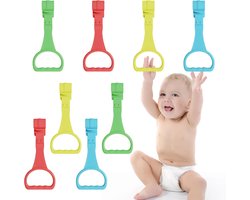 8 stuks - Optrekringen - Trekring voor box - Ringen voor kinderbedden - Baby Pull Up Ringen - Staande ringen - Loopringen voor babybedjes - Ophangring voor ledikant - voor bedhekken, wiegjes en boxen - 19.5*8.5 cm - blauw, geel, groen, rood