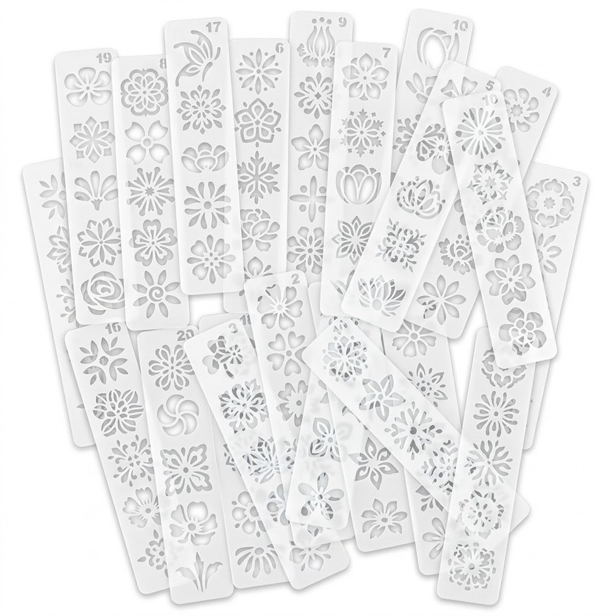 Wit kunststof tekensjablonen set gezicht en kunst beide 20 stuks bloemen mandala sneeuwvlok patronen herbruikbare sjablonen met gezichtsgidsen voor tekenen schminken en creatieve ontwerpen