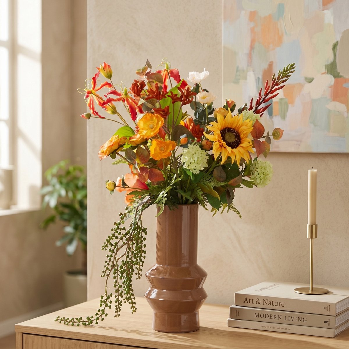 maxifleur Kunstplanten Handgebonden Kunstboeket Savannah Amsterdam - Oranje 80cm Meerkleurig