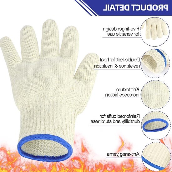Keukenhandschoenen met vingers, hittebestendig tot 250 °C, ideaal voor barbecue en bakken, 2 paar dik gebreid katoen voor optimale grip — afbeelding 2