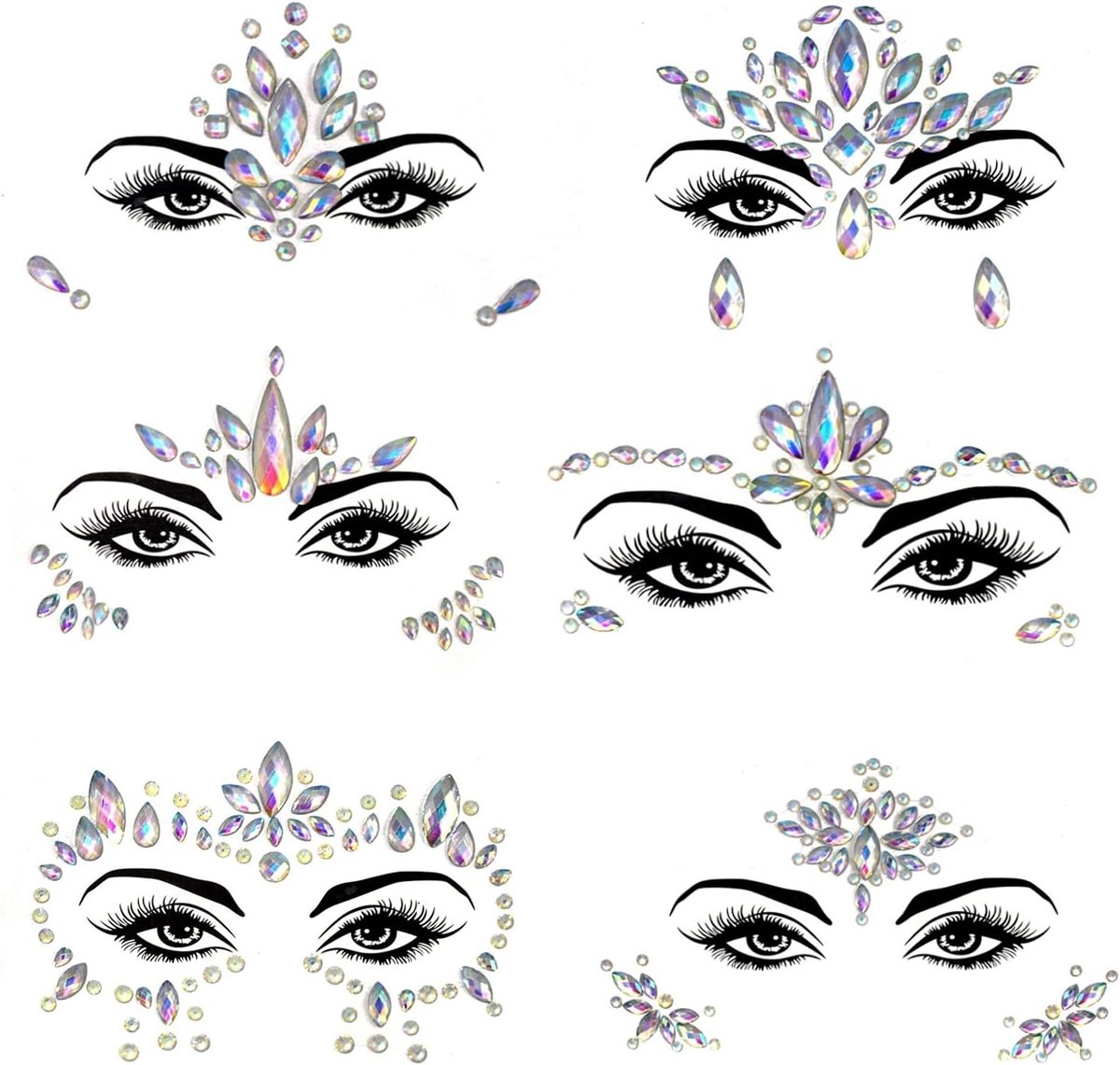 Glanzende gezichtstatoeages met rhinestones voor vrouwen - Zelfklevende tijdelijke gezichtstickers voor carnaval en feestmake-up