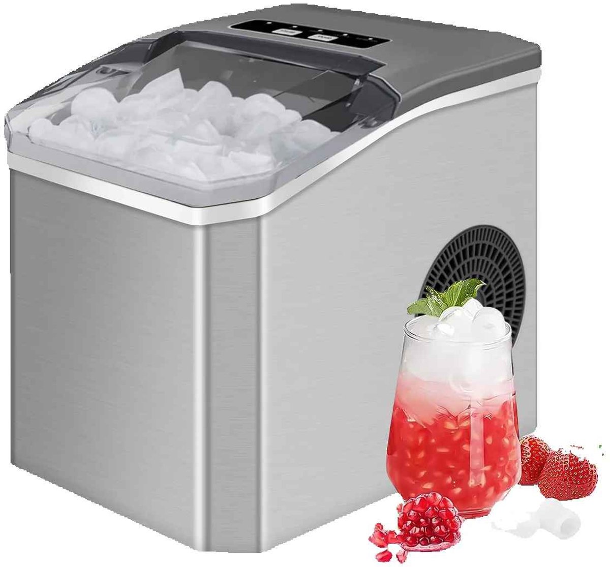 Casa Living Elektrische IJsblokjesmachine - Ijsproductie 12KG/24U - Compact Design - 1.3L Watertank - 220V - RVS Behuizing - Zilver