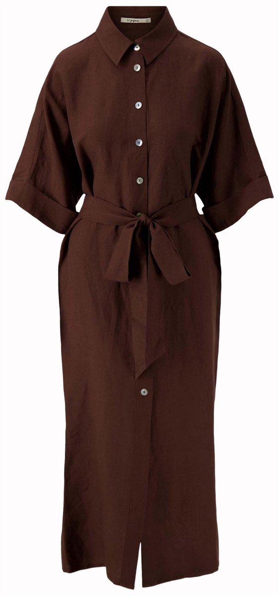 Zusss Jurk Linnen Wijde Doorknoopjurk 0301 0036 Brown Dames Maat - XS