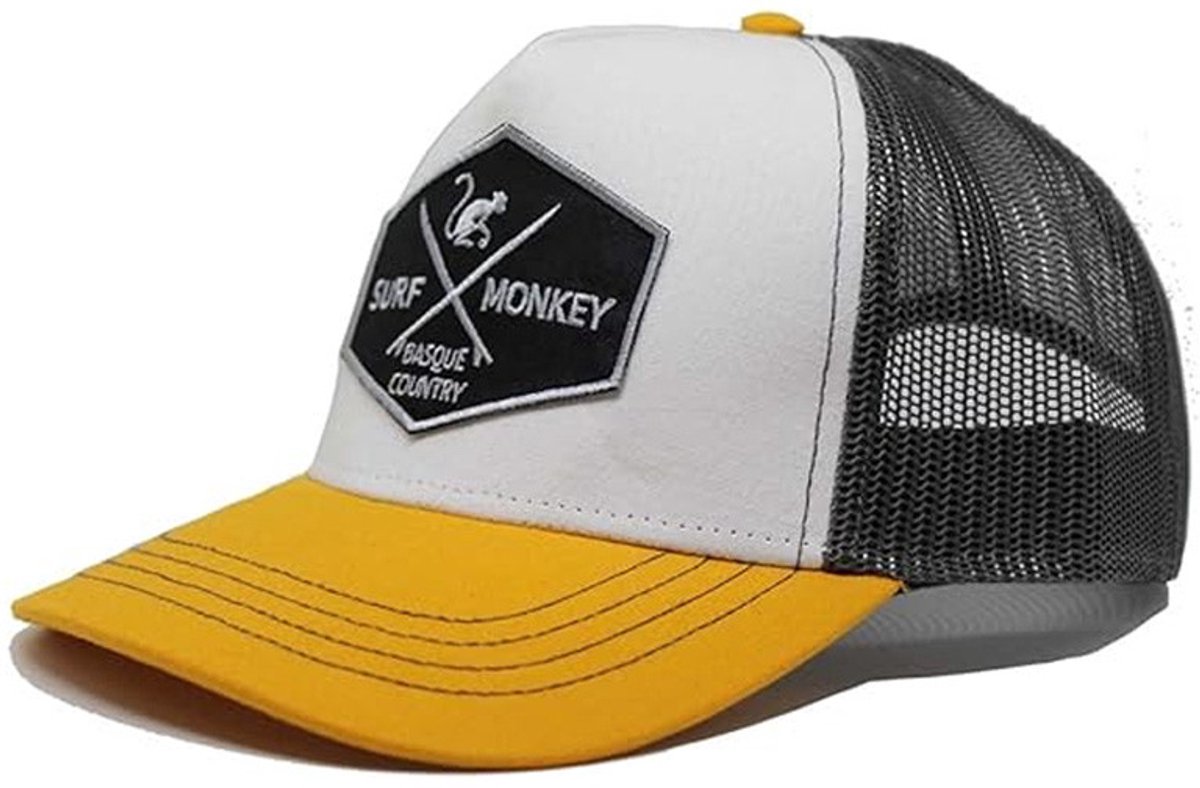 Surf Monkey - Trucker Cap - 5 Panel - One Size - Snapback - Geelgrijs