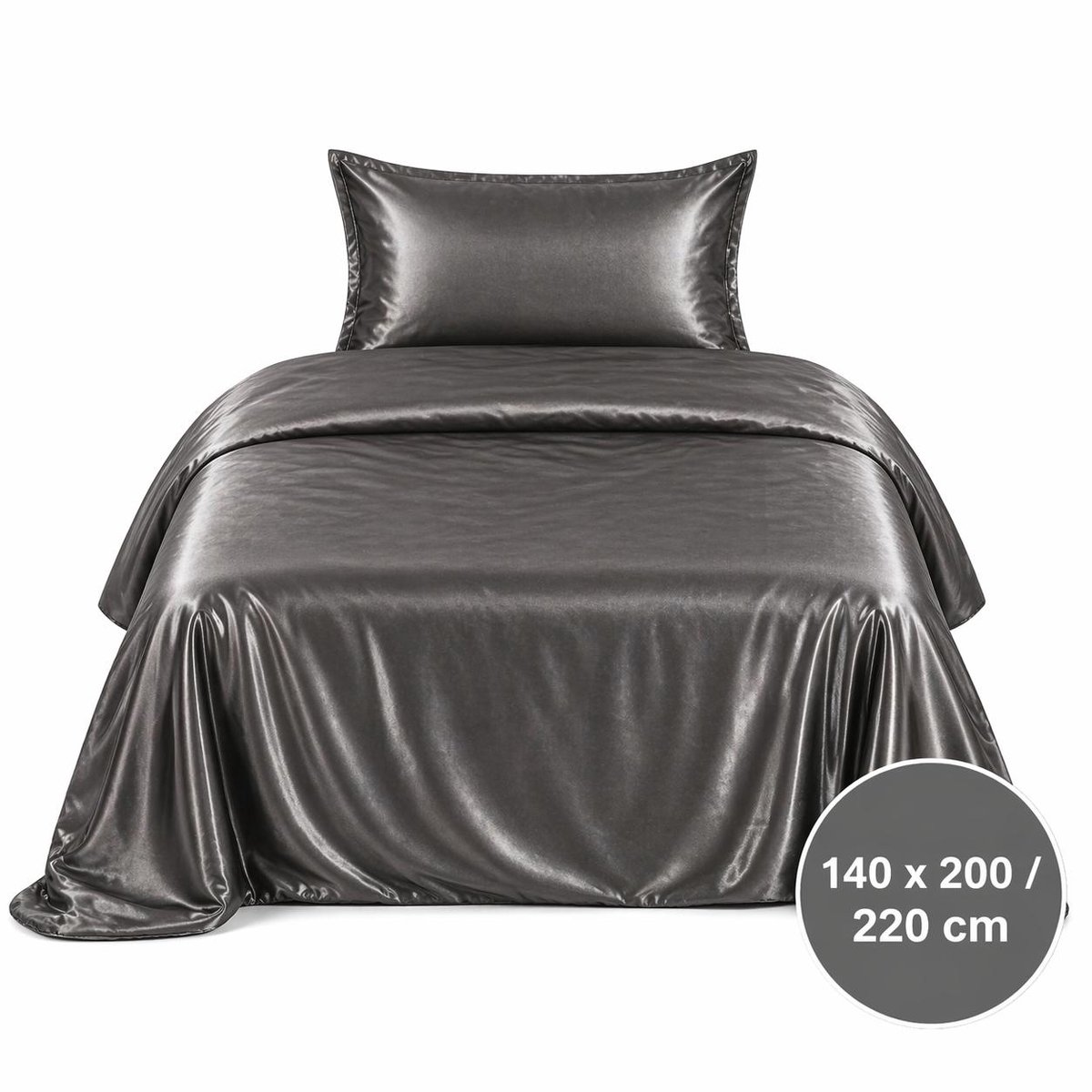 Satijnen Dekbedovertrek - Antraciet - Donkergrijs - 140x200/220 - Luxe & Koel - Zacht & Ademend - Incl. Kussensloop