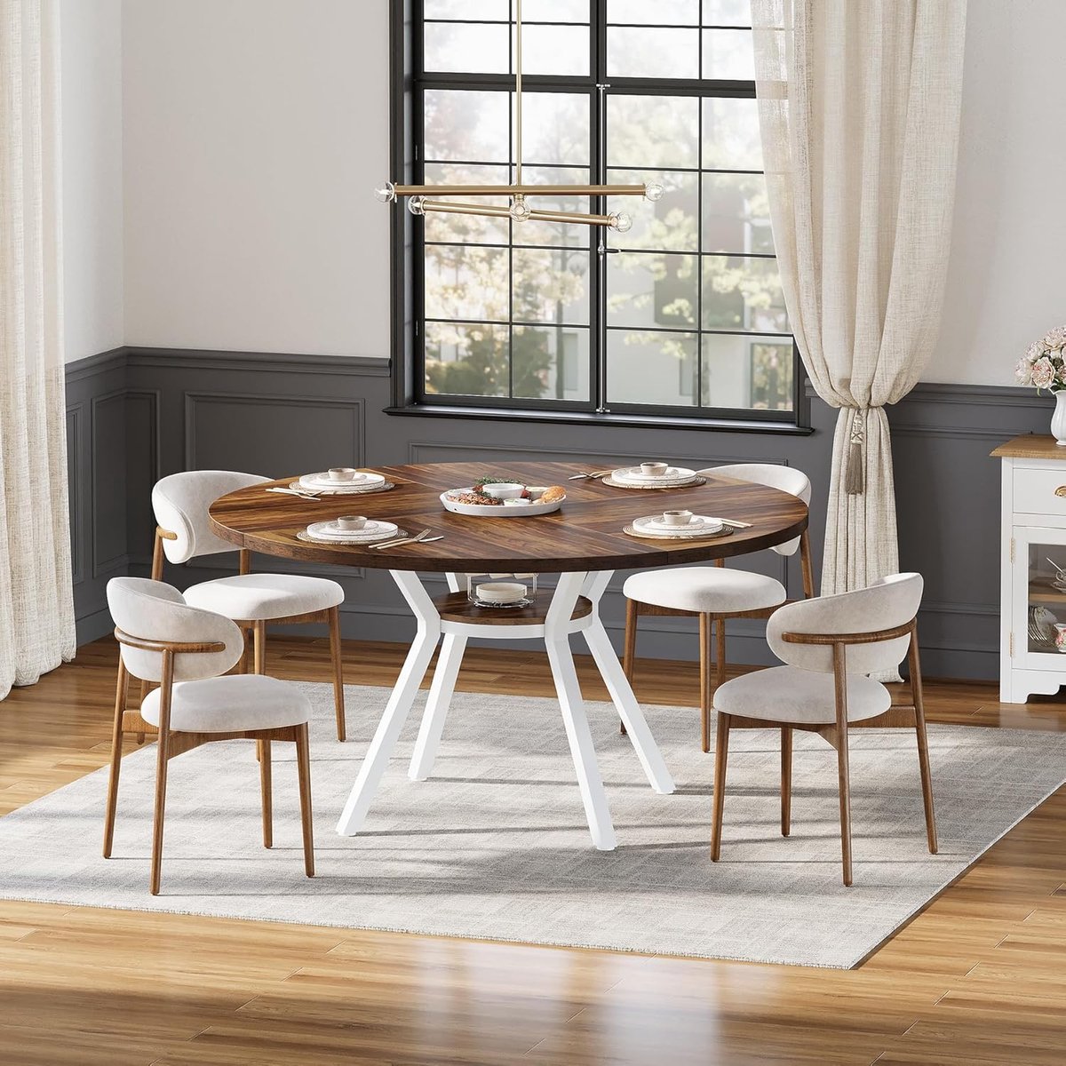Eettafel Rond 120 cm 4-6 Personen Met Opbergvak Moderne Keukentafel Bruin Metaal - Vermissen