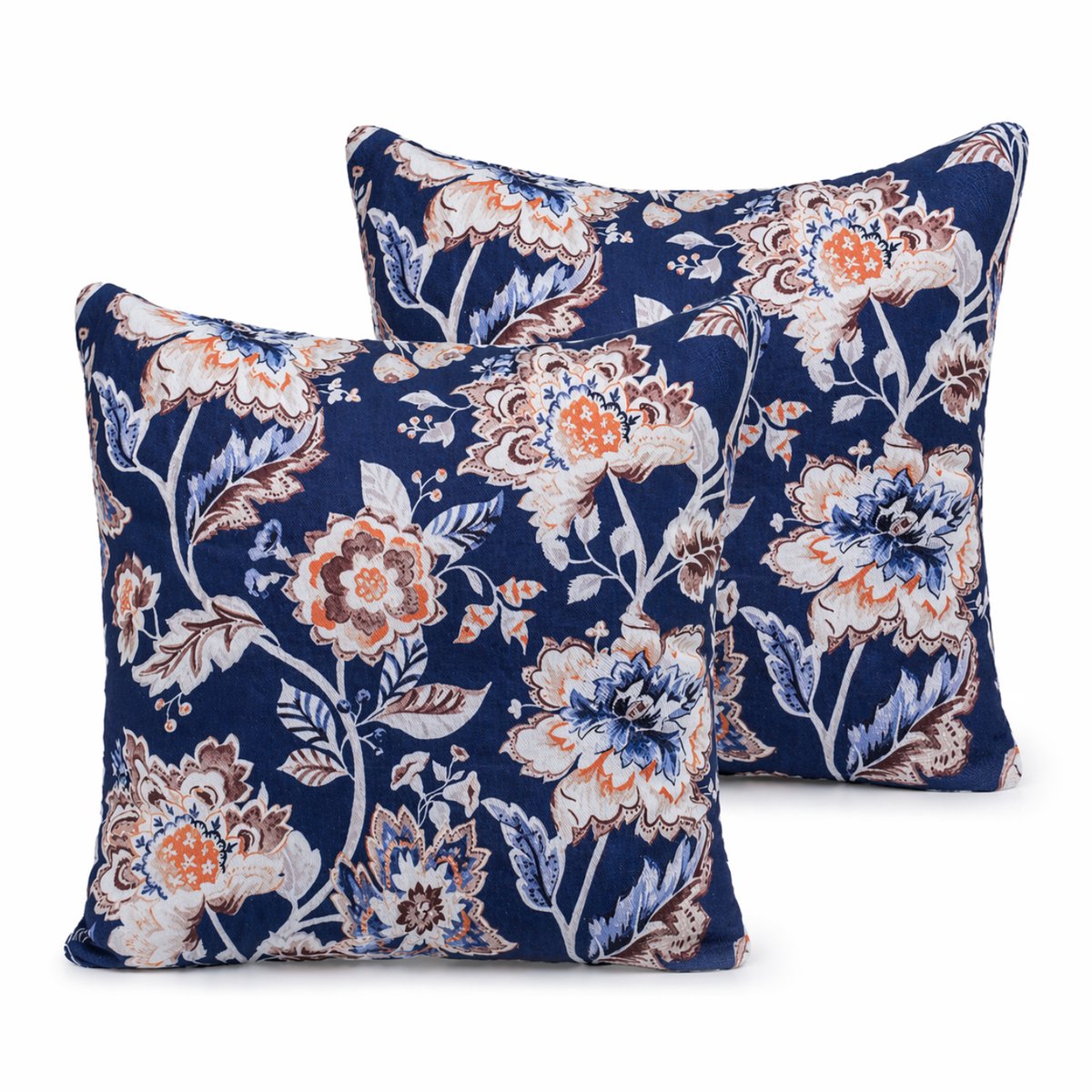 Urbane Hide Set van 2 Luxe Kussenhoezen 45x45 cm | Sierkussens | Katoen Canvas Kussenhoes | Blauw Bloemen Design | Digitale Print | Cushion Covers marine blauw
