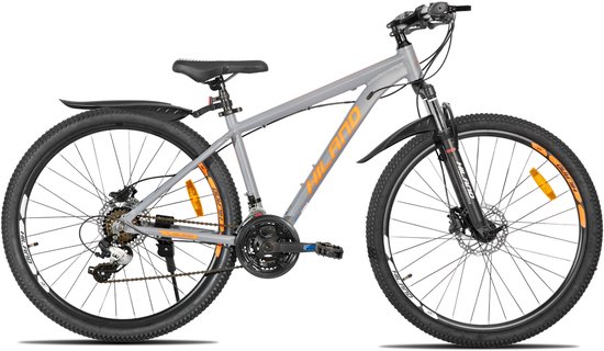Hiland Bedrock Mountainbike - 27.5 Inch - 24 Versnellingen - Shimano - Hydraulische Schijfremmen - Aluminium Frame - Zilver/Oranje van Hiland — afbeelding 2
