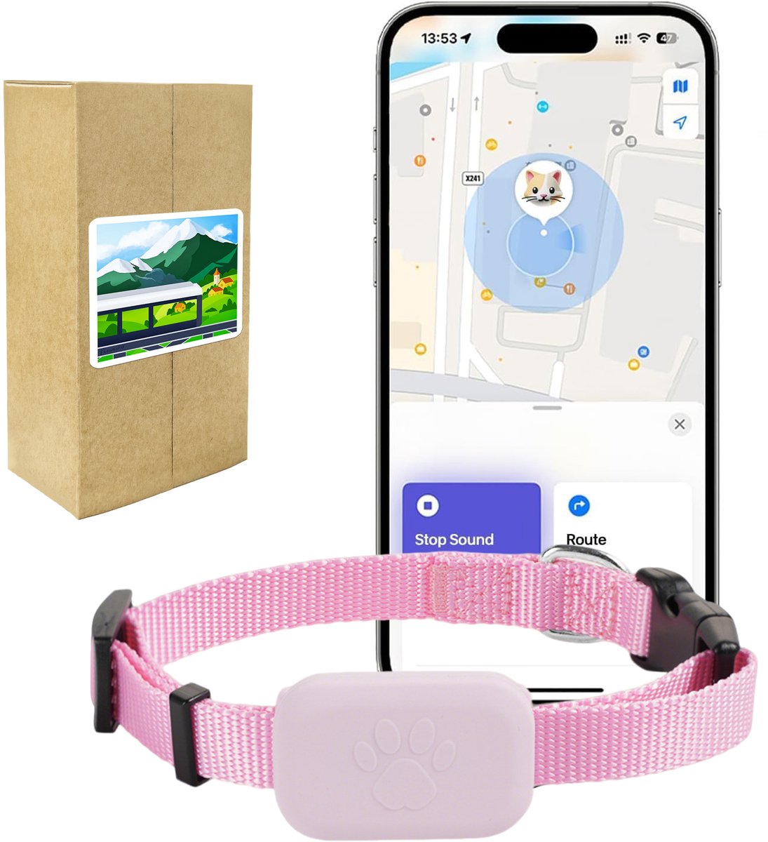 GPS KattenTracker - Zonder Maandelijkse Kosten - Werkt Met iOS/Android - IP67 Waterdicht - CR2032 Batterij (1+ Jaar) - Verstelbare Nylon Halsband - Roze
