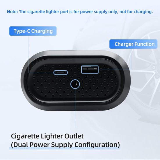 Draagbare bandenpomp, 150 PSI luchtcompressor voor auto's, fietsen, motoren en sportballen - snel oppompen, digitale manometer, LED-display, 6000 mAh oplaadbare batterij, USB-opladen en autostroomaansluiting. — afbeelding 2