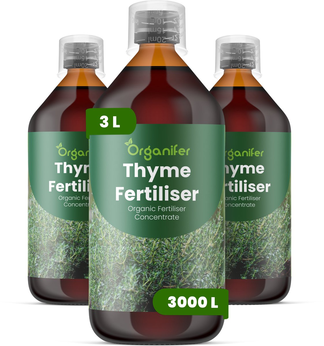 Vloeibare Meststof Voor Tijm 3X1 L Voor 3000 L - Npk 2-1-8 - Ondersteunt Compacte - Bossige Groei Van Tijm - Verbetert Aroma En Concentratie Van Essentiële Oliën - Geschikt Voor Tuin - Potten En Professionele Kruidenteelt - Organifer