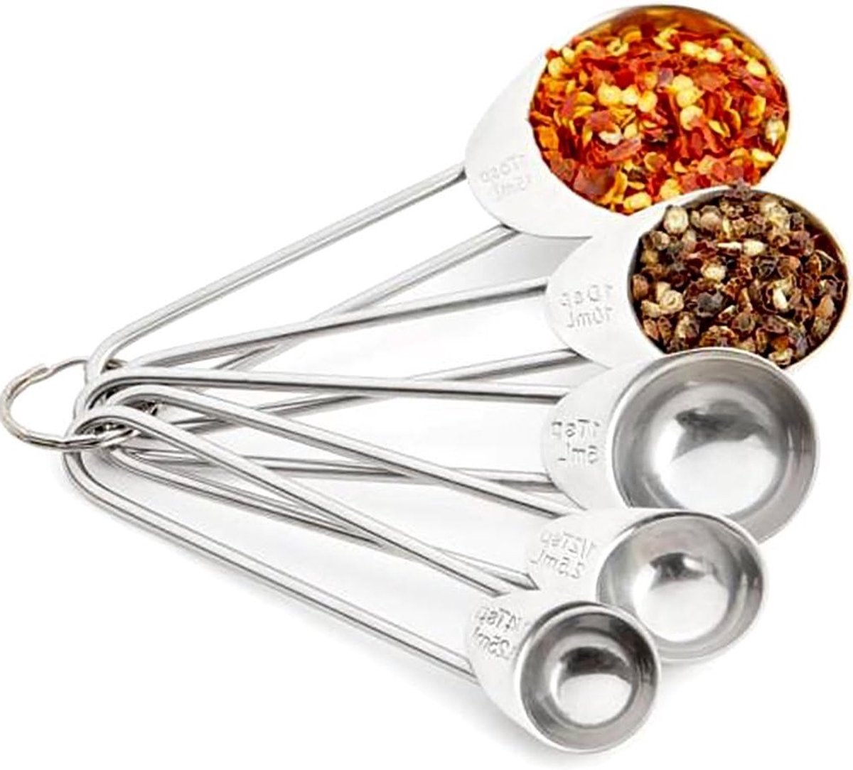 Set van 5 RVS Maatlepels voor Koken en Bakken - Precisie Maatvoering 15ml, 10ml, 5ml, 2ml, 1ml voor Keukengebruik