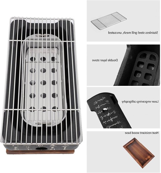 Japanse stijl BBQ-grill campingstove met bord brandstofreservoir - draagbare voet kolenoven voor thuis - barbecuegereedschap - 36 x 18 x 13 cm van Relaxdays — afbeelding 2