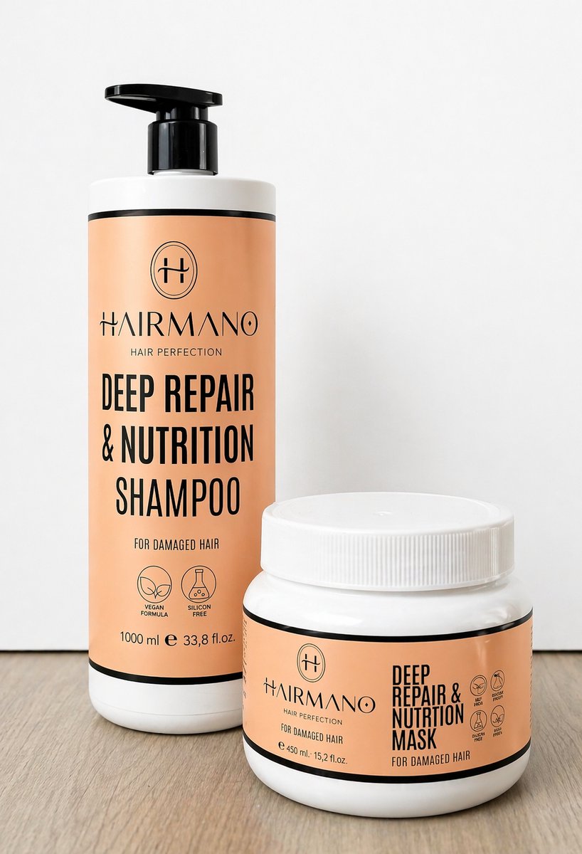 Hairmano Deep Repair & Nutrition Set – Shampoo 1000ml + Hair Mask 450ml – Herstel voor Beschadigd & Droog Haar – Professionele Haarverzorging
