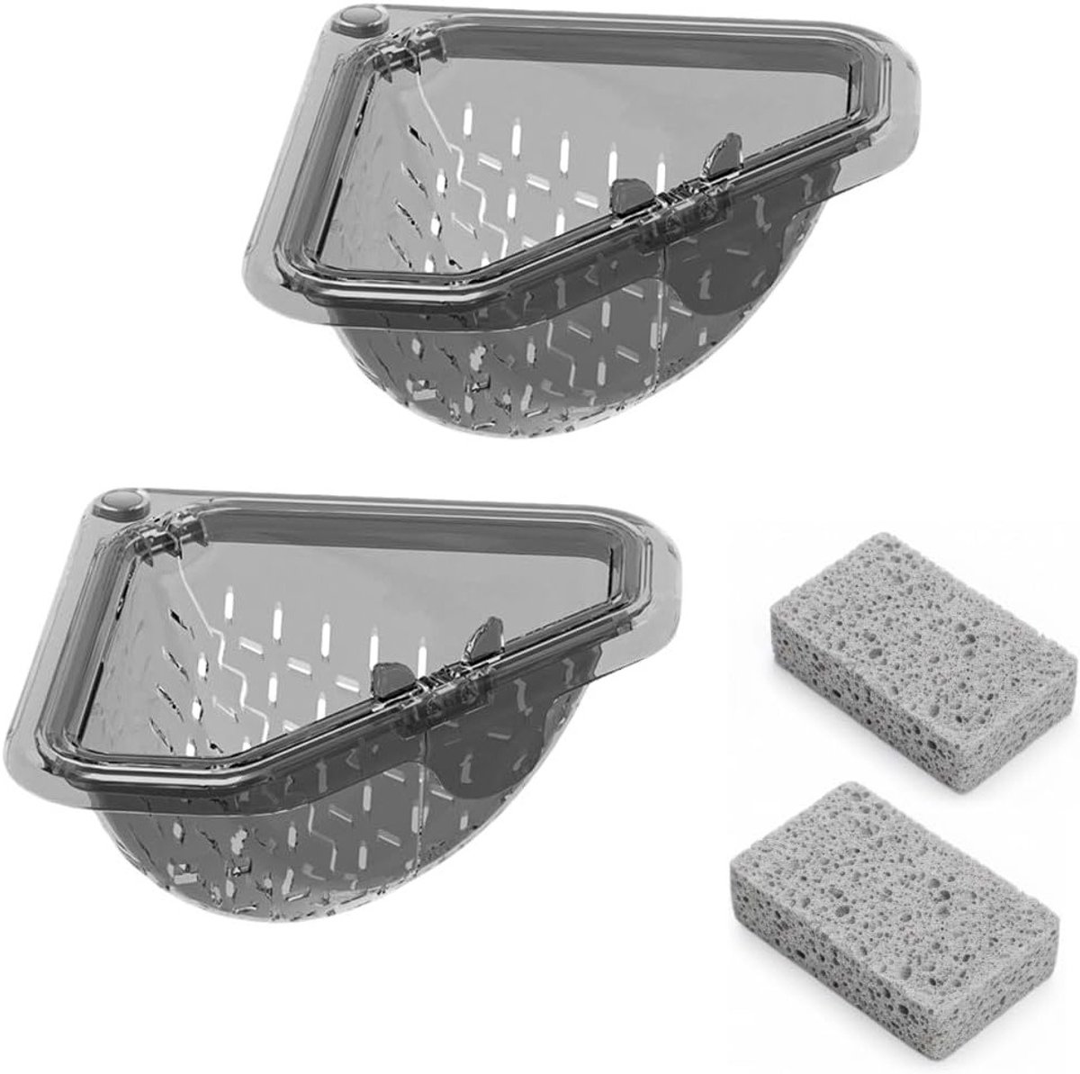 Multifunctionele Magnetische Afvoerfilter voor Keuken, 2 Cellulose Sponsen, Hangende Afvoerbak, Grijs, Ideaal voor Keuken en Huishoudelijk Gebruik