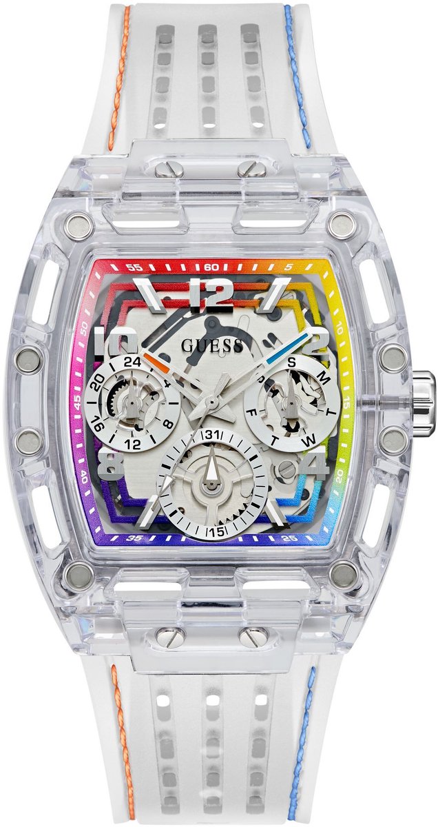 Guess Phoenix Quartz Analoog Horloge Wit Kast: 100% Polycarbonaat | Armband: 100% Siliconen 42 mm GW0499G13, GW0499G14