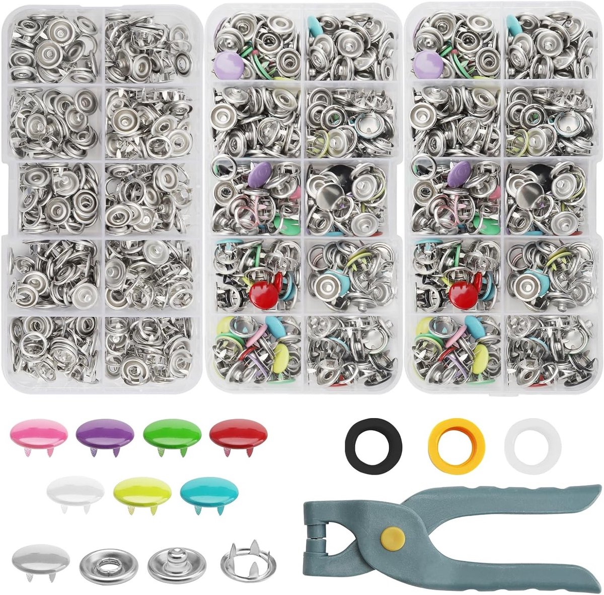 Set van 250 Drukknopen met Tang 9,5 mm voor Kinderen en Baby Kleding - 10 Kleuren voor Handgemaakte Kleding en Creatieve Naaiprojecten