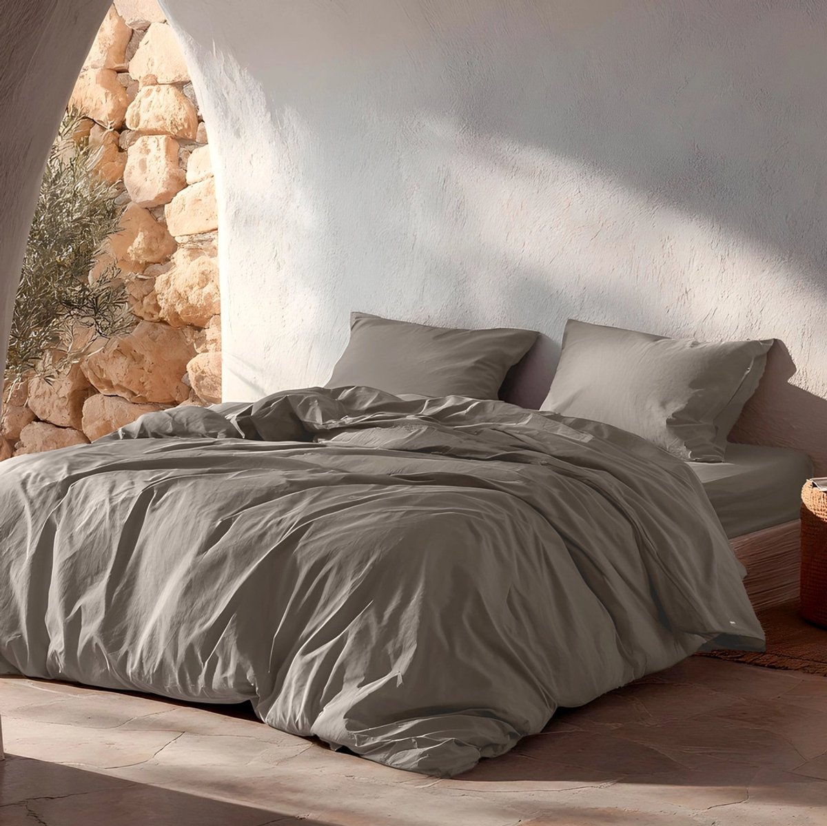 GAMUSI Dekbedovertrekset 100% Katoen – Grijs – 144 thread count (TC) katoen voor zacht en ademend slaapcomfort – Drukknoopsluiting 180 x 220 cm + 2 Kussenslopen