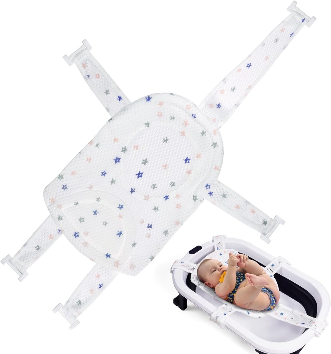 Verstelbare Baby Badinlegger met Antislip, Badkussen en Badmat voor Pasgeborenen en Baby's van 6-24 Maanden