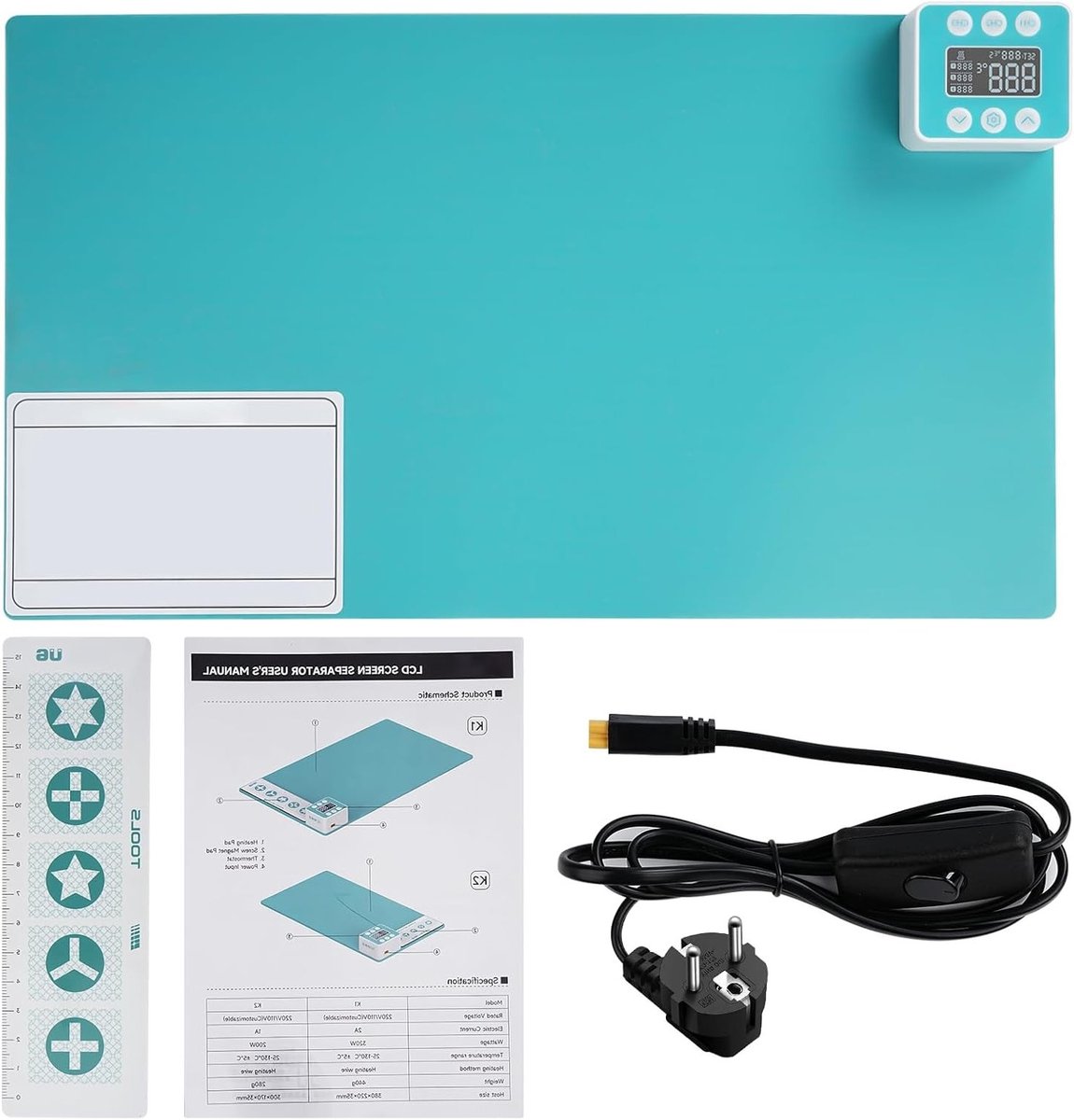 Verwarmingsplaat voor Smartphones en Tablets, Reparatieplaat 25-130°C met EU Stroomkabel (38 x 22 x 3.5 cm) voor Efficiënte Reparaties