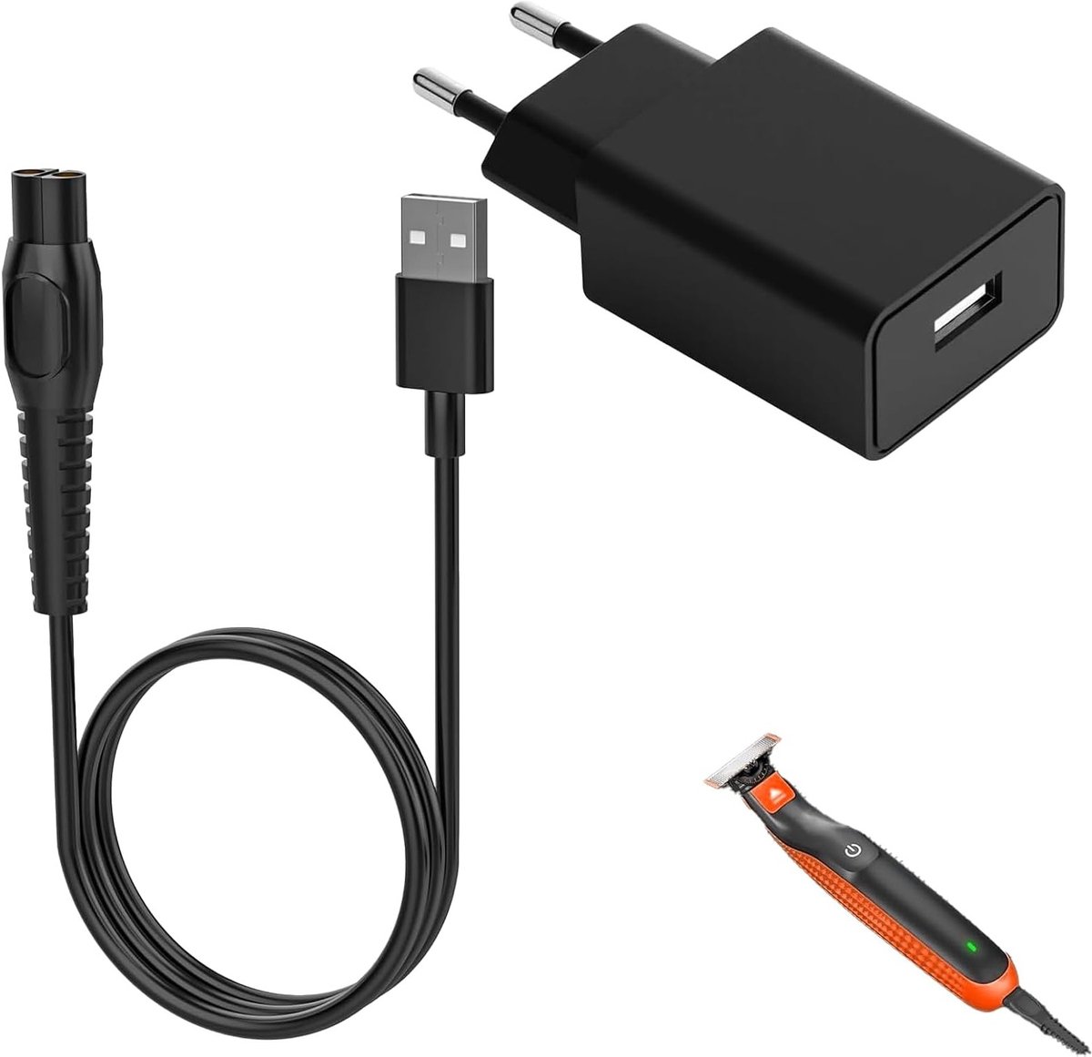 Oplaadbare 5V Adapter met 1m Datakabel voor OneBlade en andere Scheerapparaten, Geschikt voor QP2734 QP2834 QP2824 QP4631 QP2720 QP4530 MG7910 MG9520 MG7950