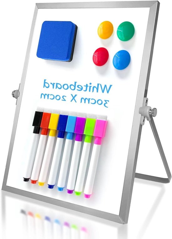 Drooguitwisbaar Whiteboard 30 x 20 cm - Magnetisch Bureau Whiteboard met Stand, Dubbelzijdig Voor School en Thuis Gebruik, Ideaal voor Tekenen en Notities