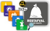 Jerma - Recycling Stickers - Afvalbakken - Set 6 st - 9 x 9 cm - Vinyl - Weerbestendig - Zelfklevend