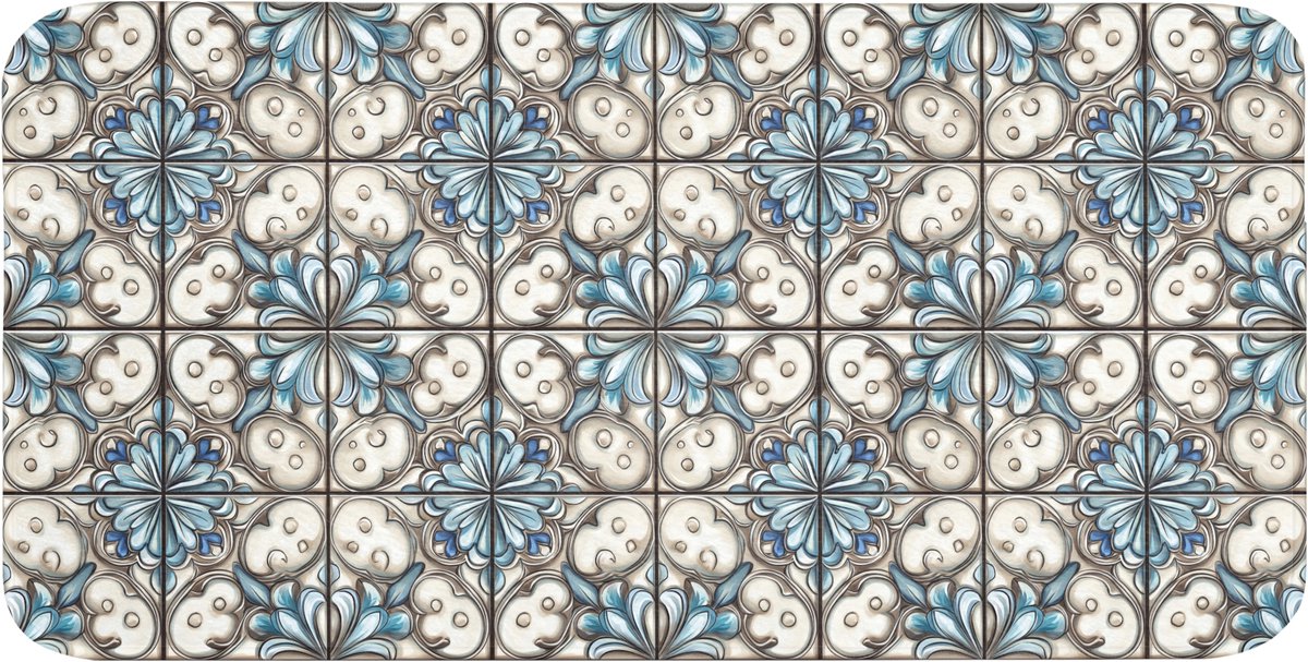 WC mat 120x60 cm - Antislip - Barok - Tegel - Kleurrijk - Toiletmat - Vloermat - Douchemat