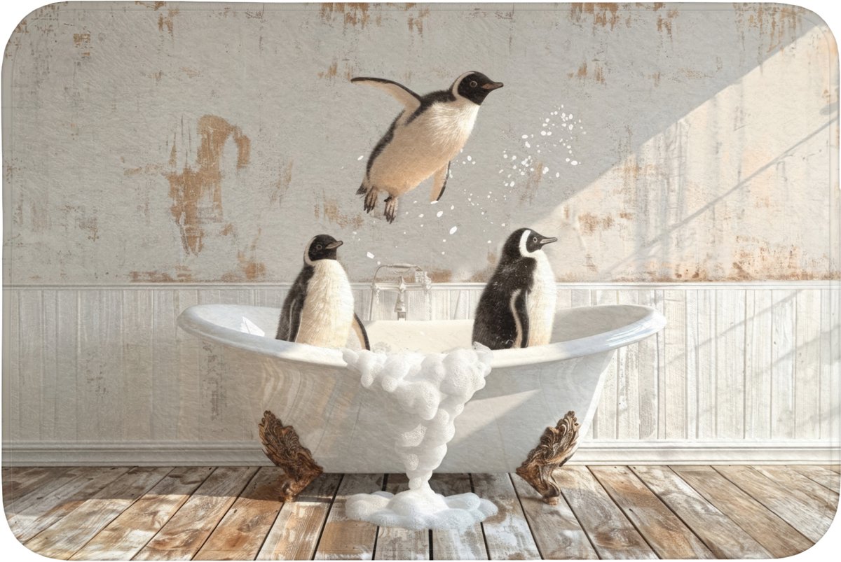 WC mat 90x60 cm - Antislip - Vintage - Pinguïn - Badkuip - Schuim - Toiletmat - Vloermat -