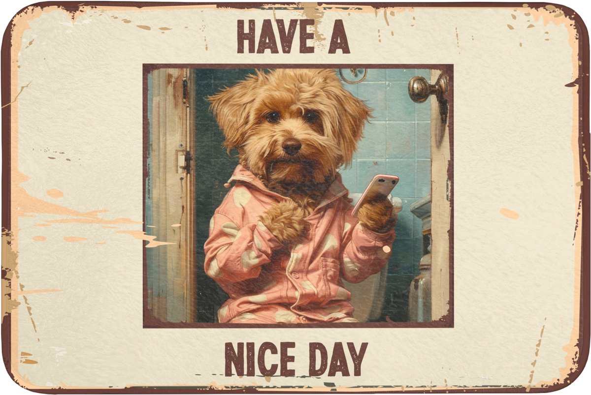 WC mat 90x60 cm - Antislip - Quotes - Hond - Have a nice day - Vintage - Spreuk - Toiletma