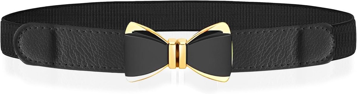 Elegante Stretch Tailleband voor Dames met Grote Strikgesp, Slimme Elastische Riem voor Jurken en Casual Outfits (Zwart)